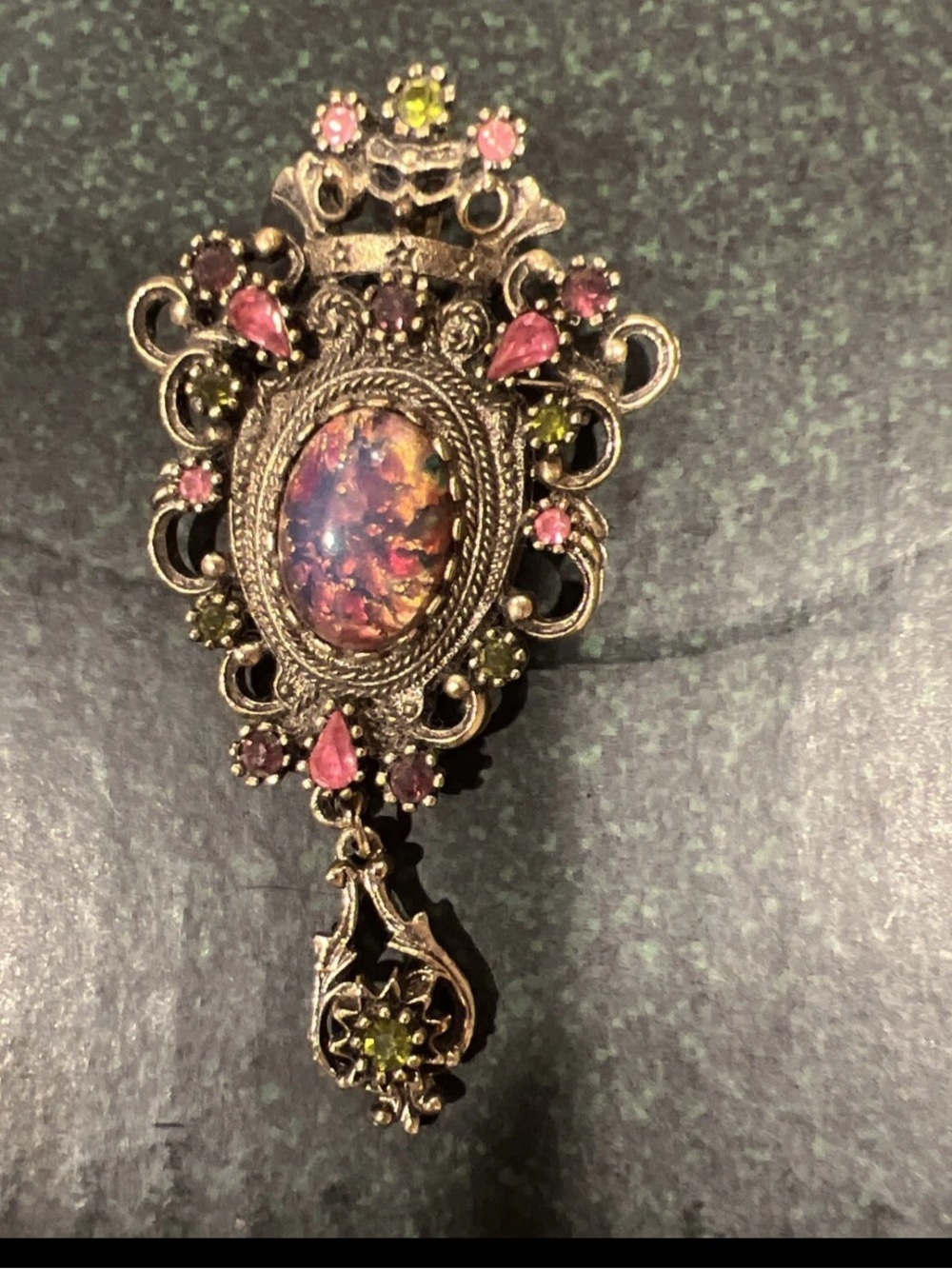 SarahCoventry Contessa Victorian-Style Drop Pendant Brooch with Pink Opal Center